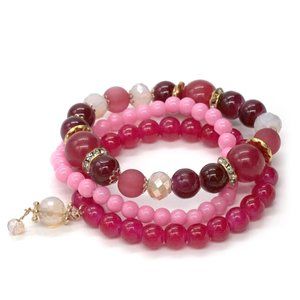 Bracelet Three Strands with Red, Pink & Rhinestones. OS.